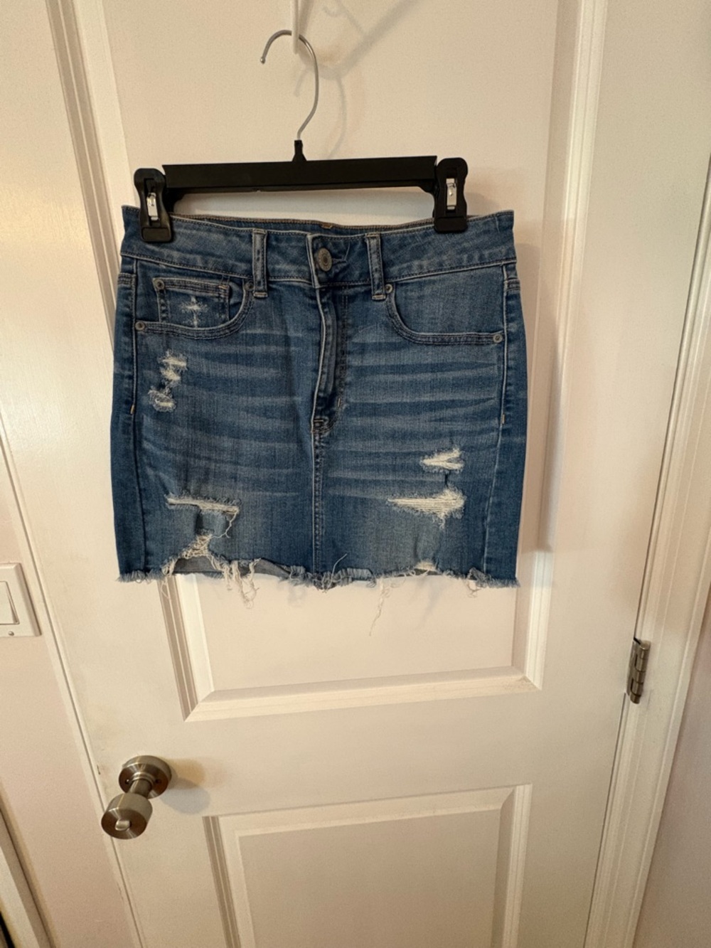 American Eagle Outfitters Blue Distressed Denim Mini Skirt